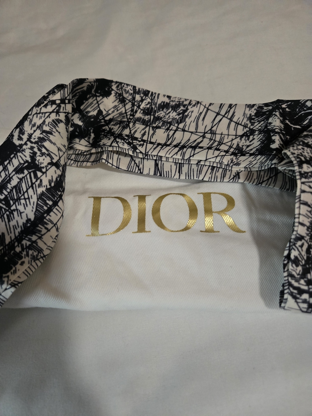 Auth Dior Dust Bag And Dior Style Silk Twilly - Black & White
